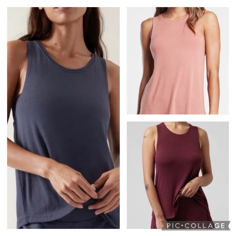 Bundle Set of 3 Athleta Softest Well Rested Rib Sleep Tank Burgundy Blue Pink S